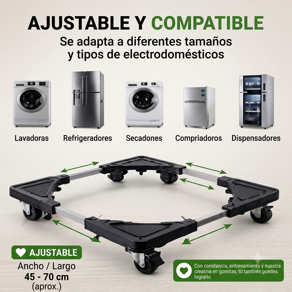 🚚✨ Base Móvil Ajustable | Lavadora y Refrigerador