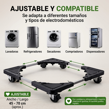 🚚✨ Base Móvil Ajustable | Lavadora y Refrigerador